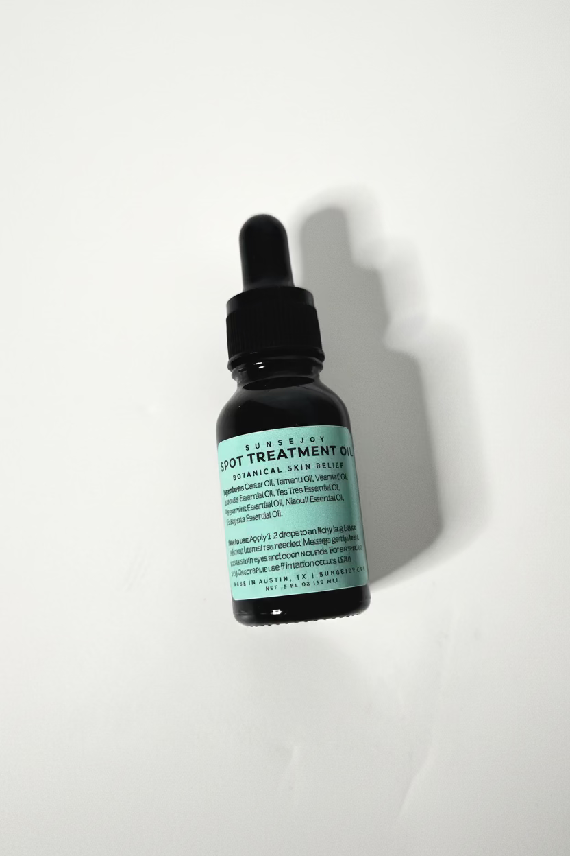 Skincare dropper bottle with label on a white background